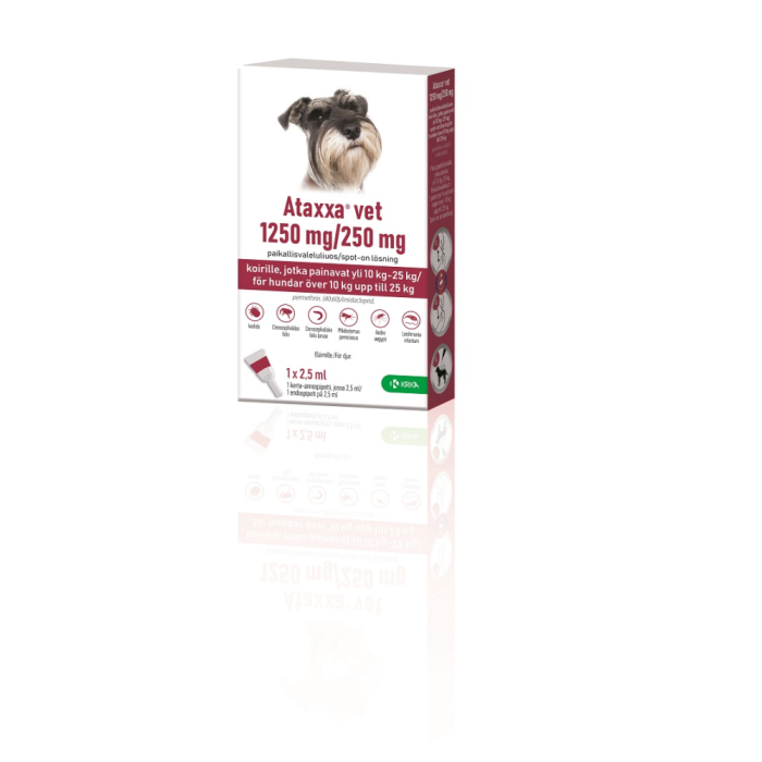 ATAXXA VET paikallisvaleluliuos 1250/250 mg koiralle yli 10 kg-25 kg 2,5 ml
