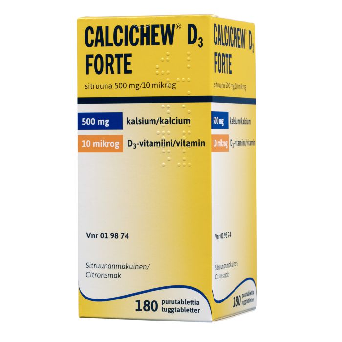 CALCICHEW D3 FORTE SITRUUNA purutabletti 500 mg/10 mikrog 180 kpl