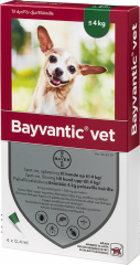 BAYVANTIC VET paikallisvaleluliuos 200/40 mg enintään 4 kg painaville koirille 4 x 0.4 ml