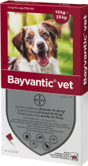 BAYVANTIC VET paikallisvaleluliuos 1250/250 mg koirille 10–25 kg 4 x 2.5 ml