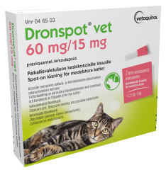 DRONSPOT VET paikallisvaleluliuos 60 mg / 15 mg 2 x 0.70 ml